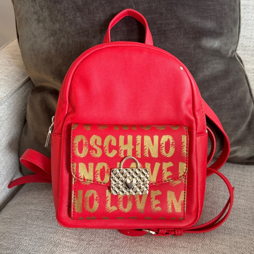 Moschino Red Backpack with Gold Accents